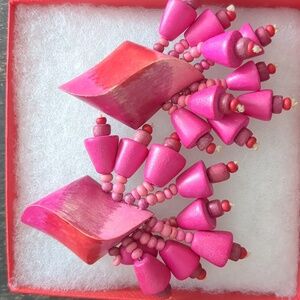 Vintage Pink Wooden Beaded Dangle Earrings